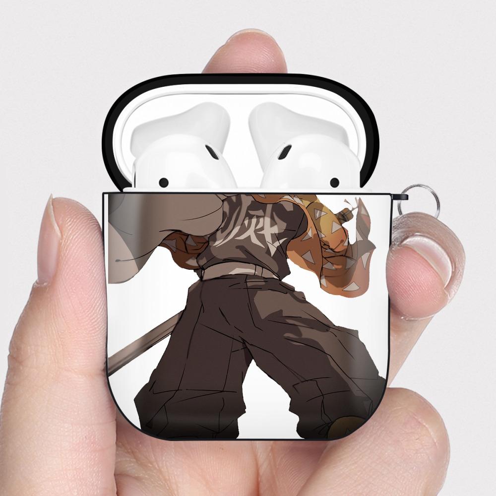 （画像用） 鬼滅の刃（きめつのやいば）我妻 善逸／あがつま ぜんいつ Agatsuma Zenitsu AirPods 第2世代保護ケース ハードシェル ブラック 耐衝撃・防指紋・カラビナ付き