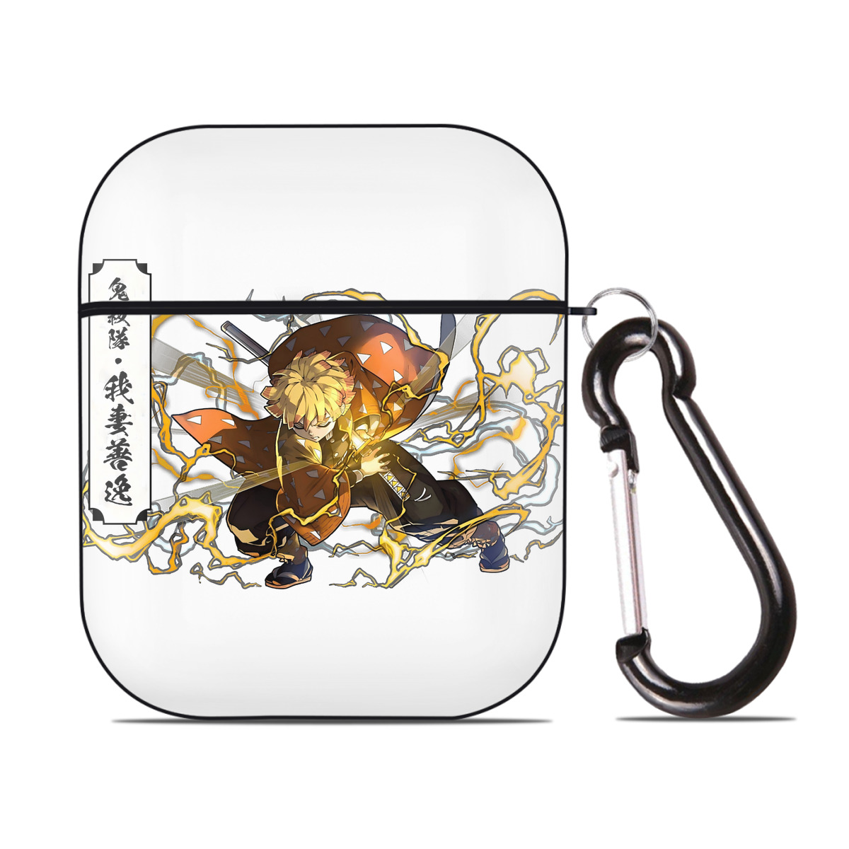 （画像用） 鬼滅の刃（きめつのやいば）我妻 善逸／あがつま ぜんいつ Agatsuma Zenitsu AirPods 第2世代保護ケース ハードシェル ブラック 耐衝撃・防指紋・カラビナ付き