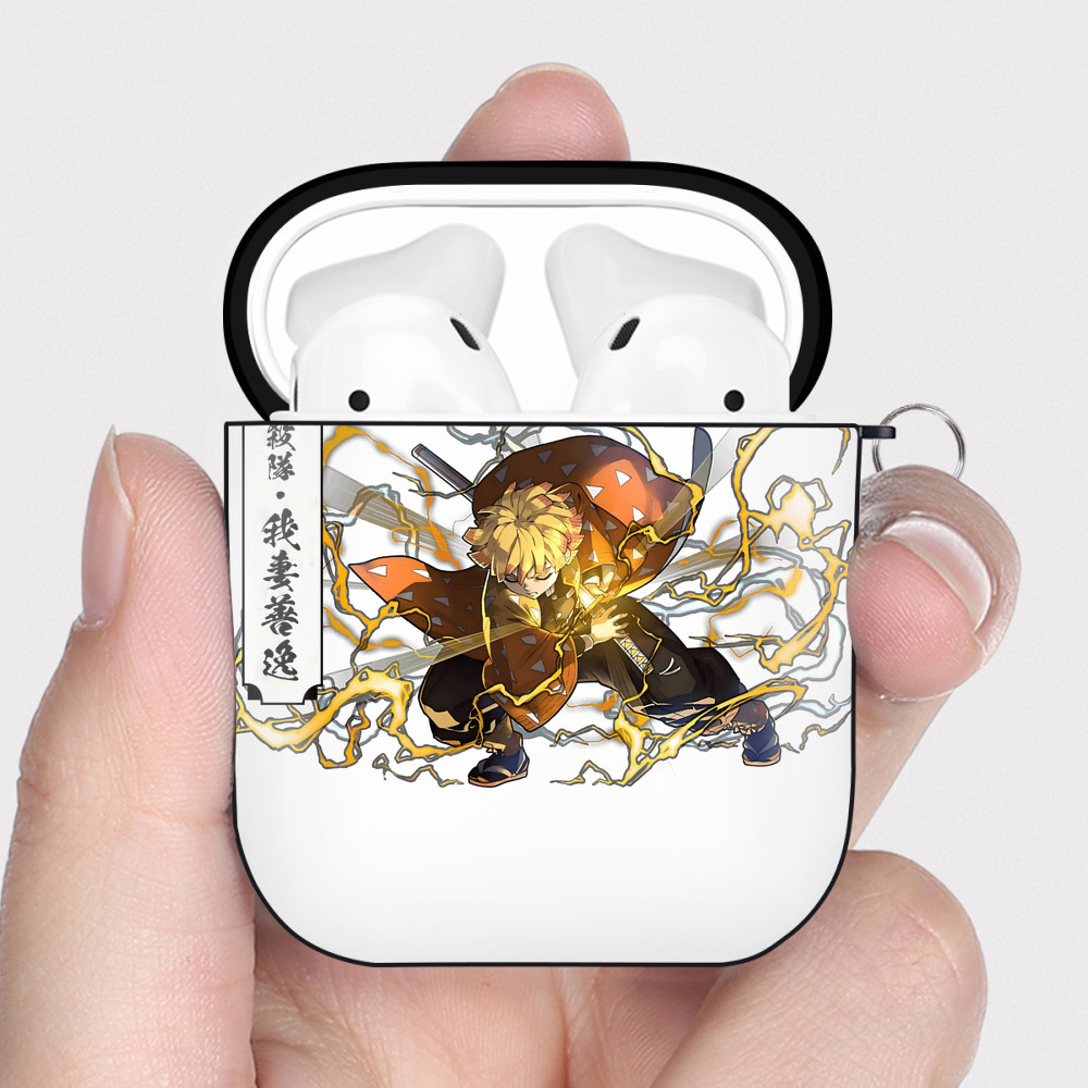 （画像用） 鬼滅の刃（きめつのやいば）我妻 善逸／あがつま ぜんいつ Agatsuma Zenitsu AirPods 第2世代保護ケース ハードシェル ブラック 耐衝撃・防指紋・カラビナ付き