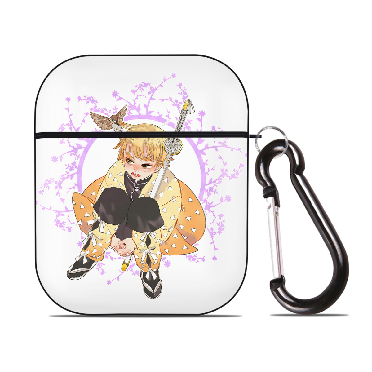 （画像用） 鬼滅の刃（きめつのやいば）我妻 善逸／あがつま ぜんいつ Agatsuma Zenitsu AirPods 第2世代保護ケース ハードシェル ブラック 耐衝撃・防指紋・カラビナ付き