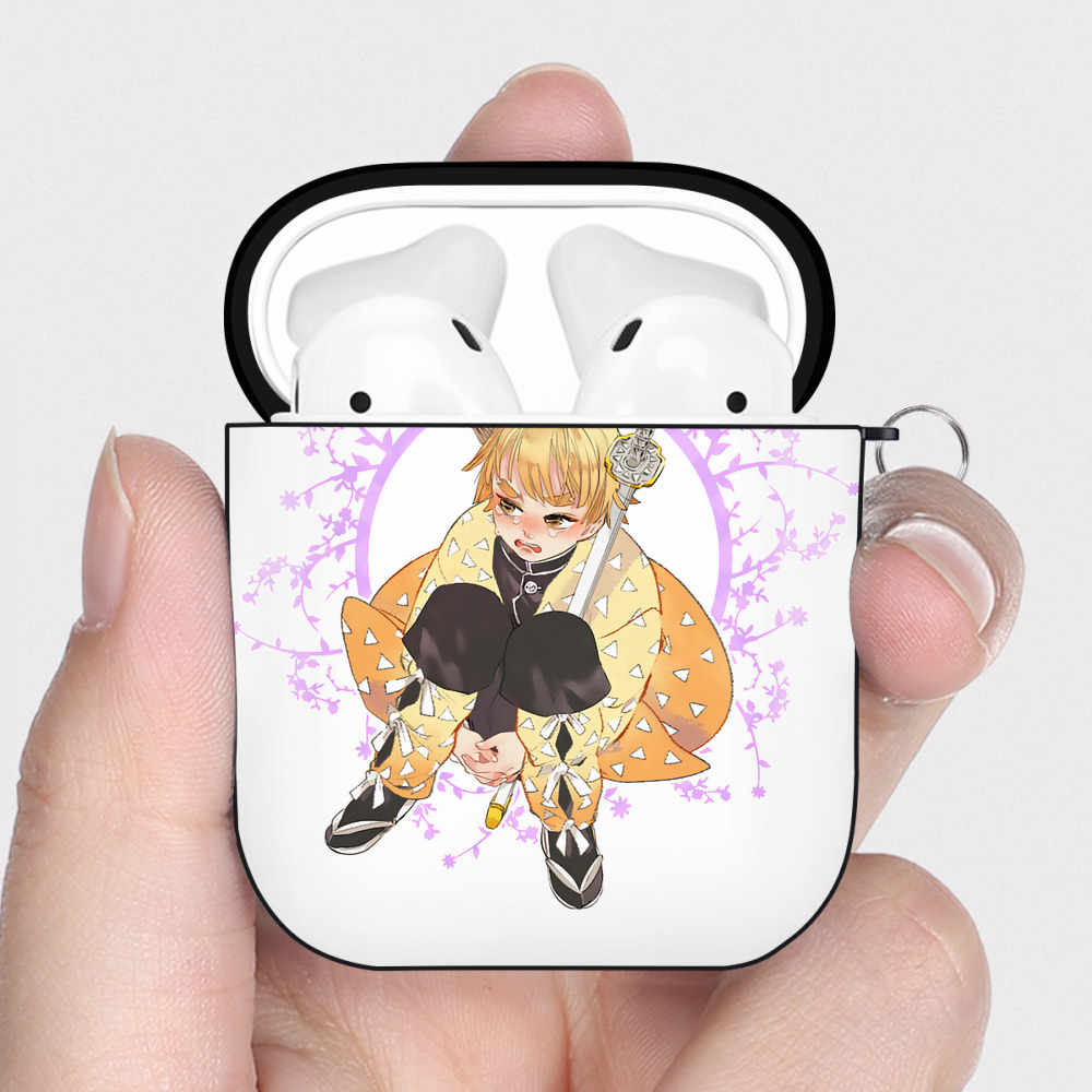 （画像用） 鬼滅の刃（きめつのやいば）我妻 善逸／あがつま ぜんいつ Agatsuma Zenitsu AirPods 第2世代保護ケース ハードシェル ブラック 耐衝撃・防指紋・カラビナ付き