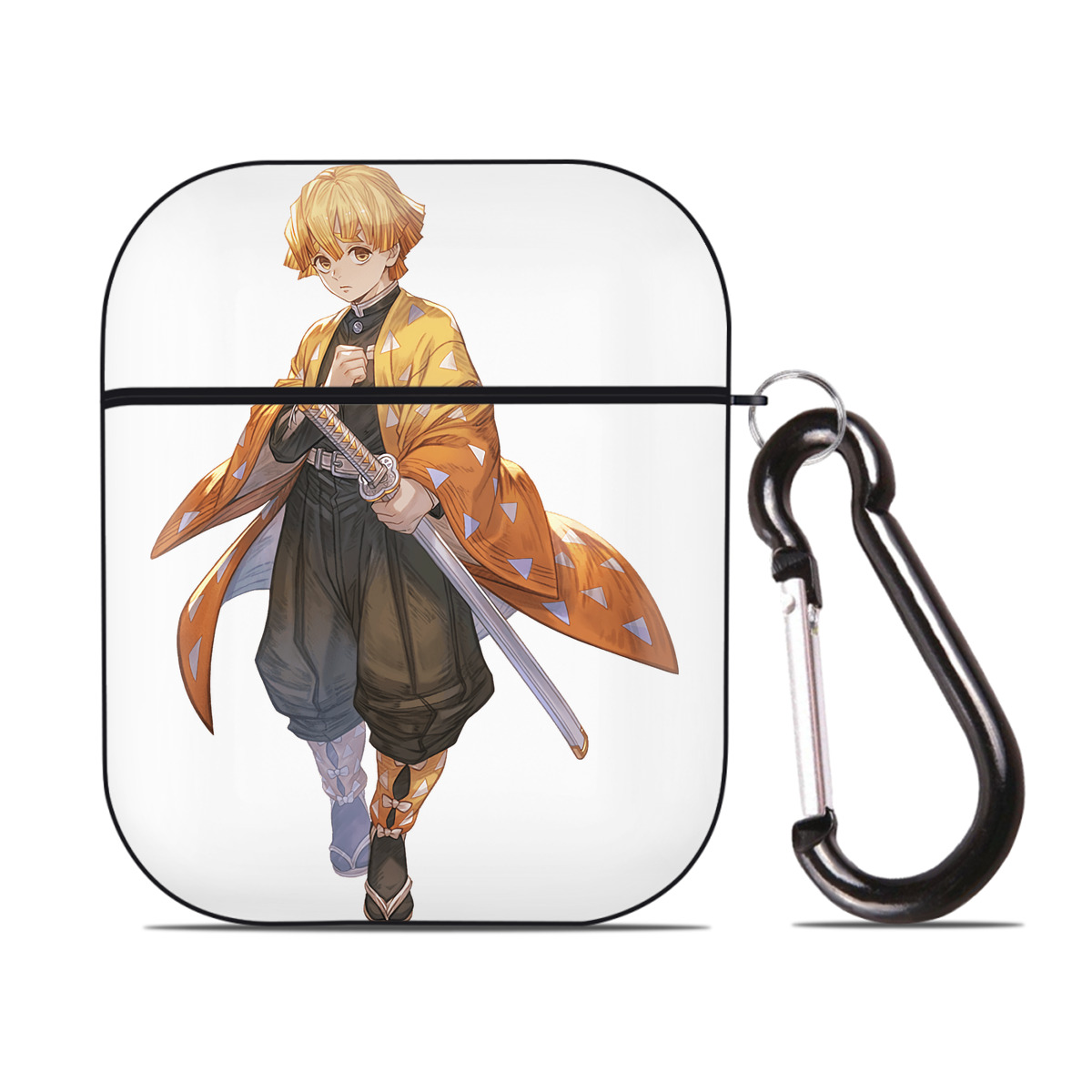 （画像用） 鬼滅の刃（きめつのやいば）我妻 善逸／あがつま ぜんいつ Agatsuma Zenitsu AirPods 第2世代保護ケース ハードシェル ブラック 耐衝撃・防指紋・カラビナ付き