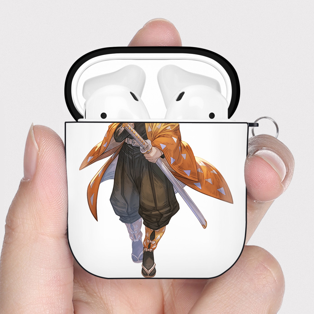 （画像用） 鬼滅の刃（きめつのやいば）我妻 善逸／あがつま ぜんいつ Agatsuma Zenitsu AirPods 第2世代保護ケース ハードシェル ブラック 耐衝撃・防指紋・カラビナ付き