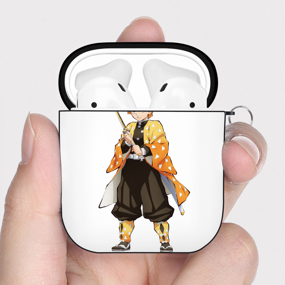 （画像用） 鬼滅の刃（きめつのやいば）我妻 善逸／あがつま ぜんいつ Agatsuma Zenitsu AirPods 第2世代保護ケース ハードシェル ブラック 耐衝撃・防指紋・カラビナ付き
