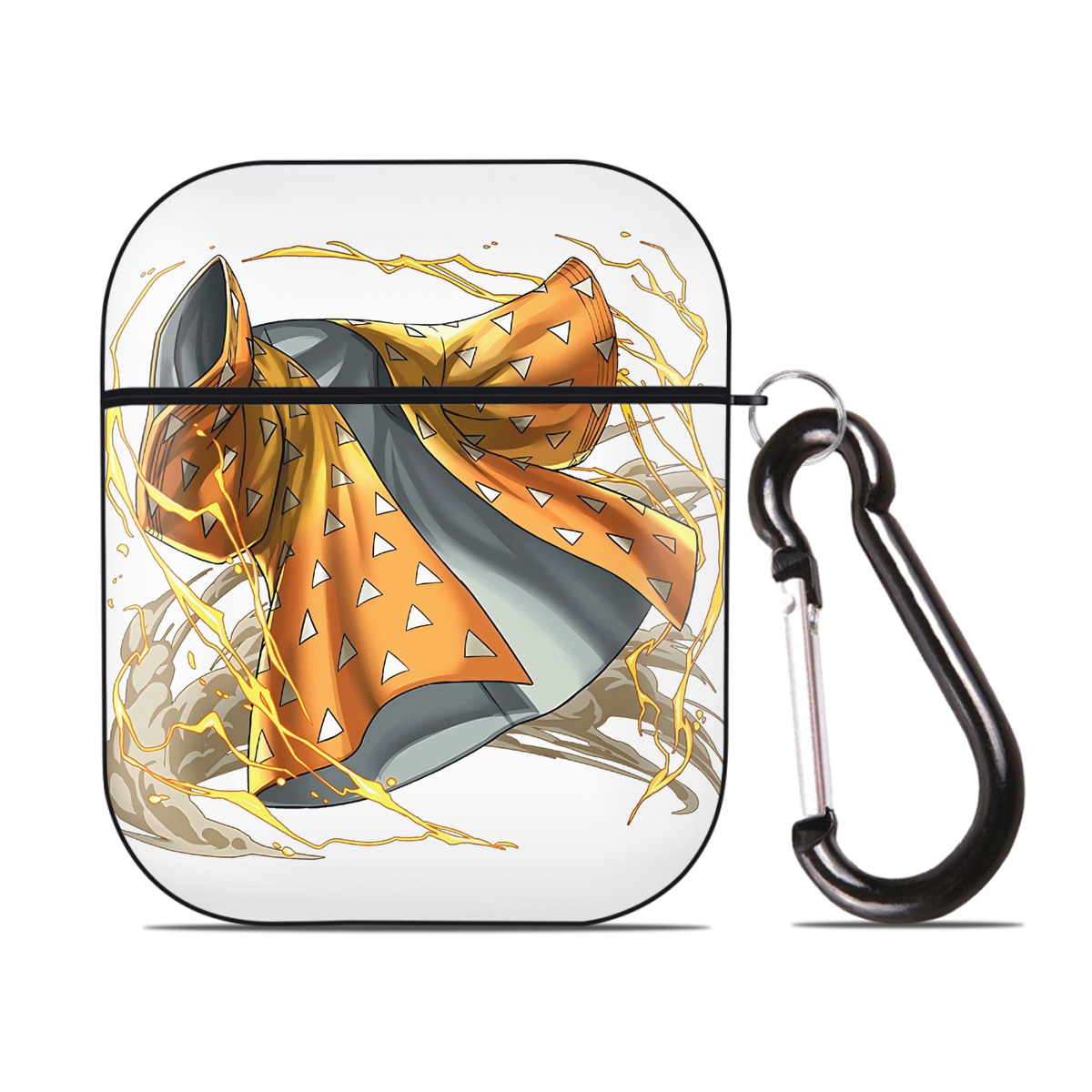 （画像用） 鬼滅の刃（きめつのやいば）我妻 善逸／あがつま ぜんいつ Agatsuma Zenitsu AirPods 第2世代保護ケース ハードシェル ブラック 耐衝撃・防指紋・カラビナ付き