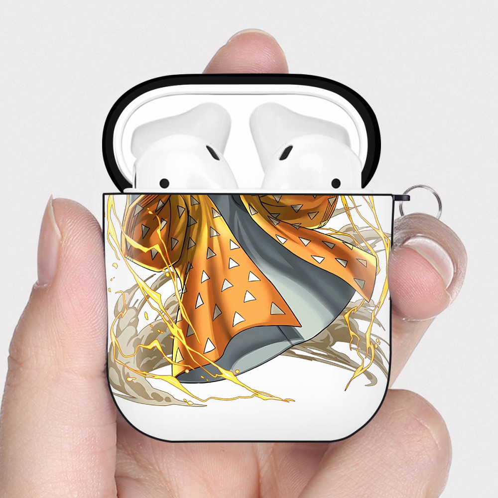 （画像用） 鬼滅の刃（きめつのやいば）我妻 善逸／あがつま ぜんいつ Agatsuma Zenitsu AirPods 第2世代保護ケース ハードシェル ブラック 耐衝撃・防指紋・カラビナ付き