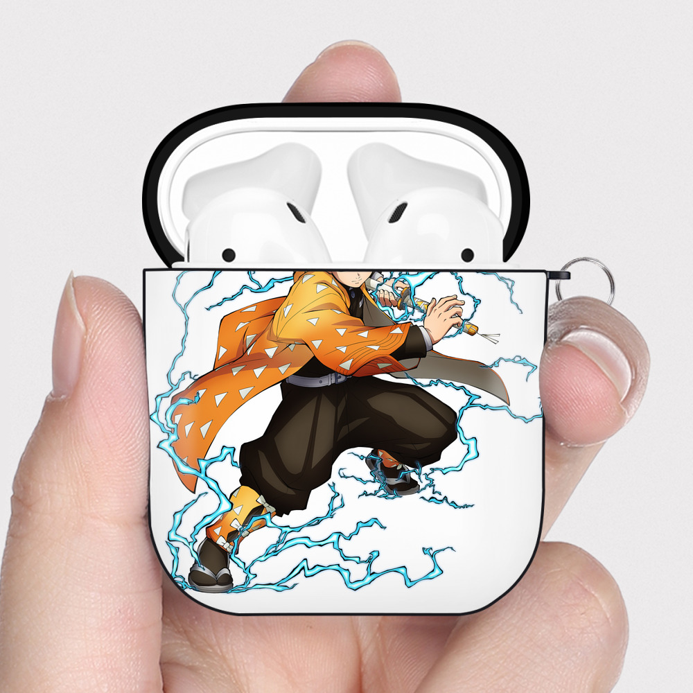 （画像用） 鬼滅の刃（きめつのやいば）我妻 善逸／あがつま ぜんいつ Agatsuma Zenitsu AirPods 第2世代保護ケース ハードシェル ブラック 耐衝撃・防指紋・カラビナ付き