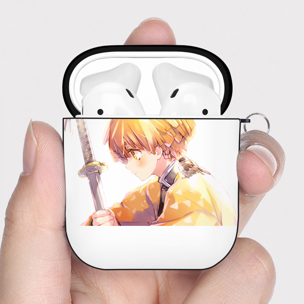 （画像用） 鬼滅の刃（きめつのやいば）我妻 善逸／あがつま ぜんいつ Agatsuma Zenitsu AirPods 第2世代保護ケース ハードシェル ブラック 耐衝撃・防指紋・カラビナ付き