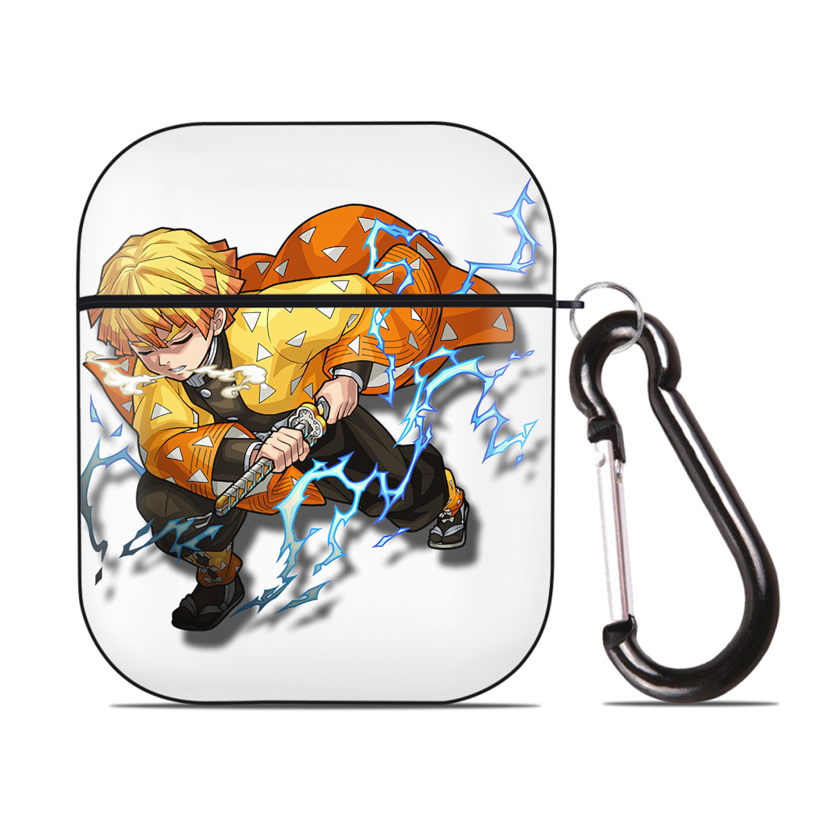 （画像用） 鬼滅の刃（きめつのやいば）我妻 善逸／あがつま ぜんいつ Agatsuma Zenitsu AirPods 第2世代保護ケース ハードシェル ブラック 耐衝撃・防指紋・カラビナ付き