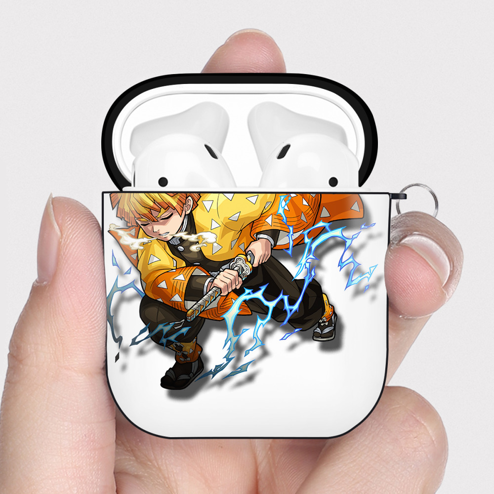 （画像用） 鬼滅の刃（きめつのやいば）我妻 善逸／あがつま ぜんいつ Agatsuma Zenitsu AirPods 第2世代保護ケース ハードシェル ブラック 耐衝撃・防指紋・カラビナ付き