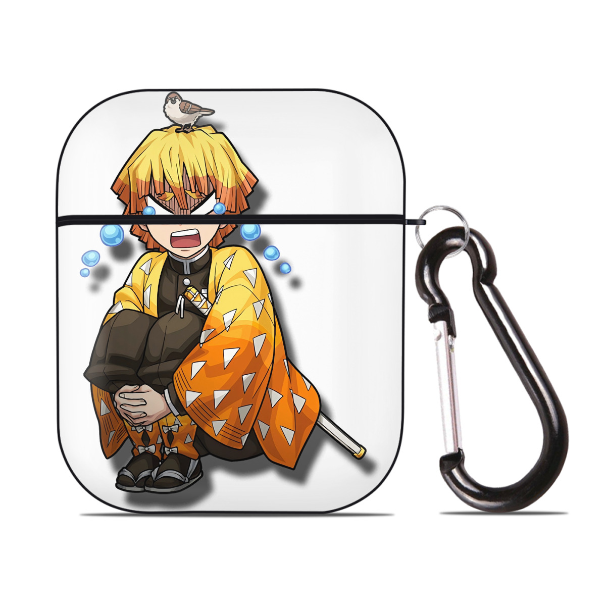 （画像用） 鬼滅の刃（きめつのやいば）我妻 善逸／あがつま ぜんいつ Agatsuma Zenitsu AirPods 第2世代保護ケース ハードシェル ブラック 耐衝撃・防指紋・カラビナ付き