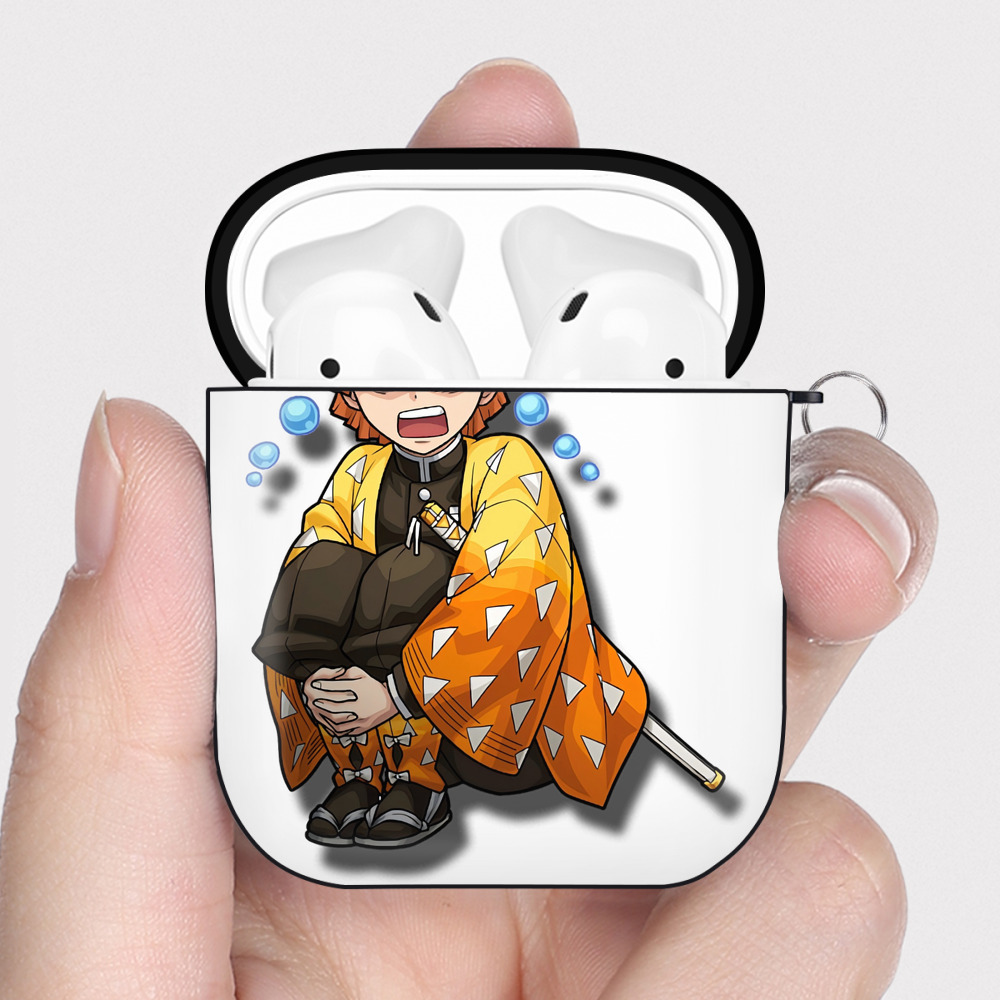 （画像用） 鬼滅の刃（きめつのやいば）我妻 善逸／あがつま ぜんいつ Agatsuma Zenitsu AirPods 第2世代保護ケース ハードシェル ブラック 耐衝撃・防指紋・カラビナ付き
