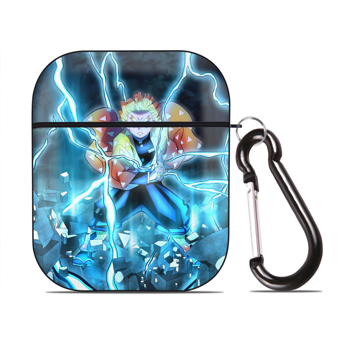 （画像用） 鬼滅の刃（きめつのやいば）我妻 善逸／あがつま ぜんいつ Agatsuma Zenitsu AirPods 第2世代保護ケース ハードシェル ブラック 耐衝撃・防指紋・カラビナ付き