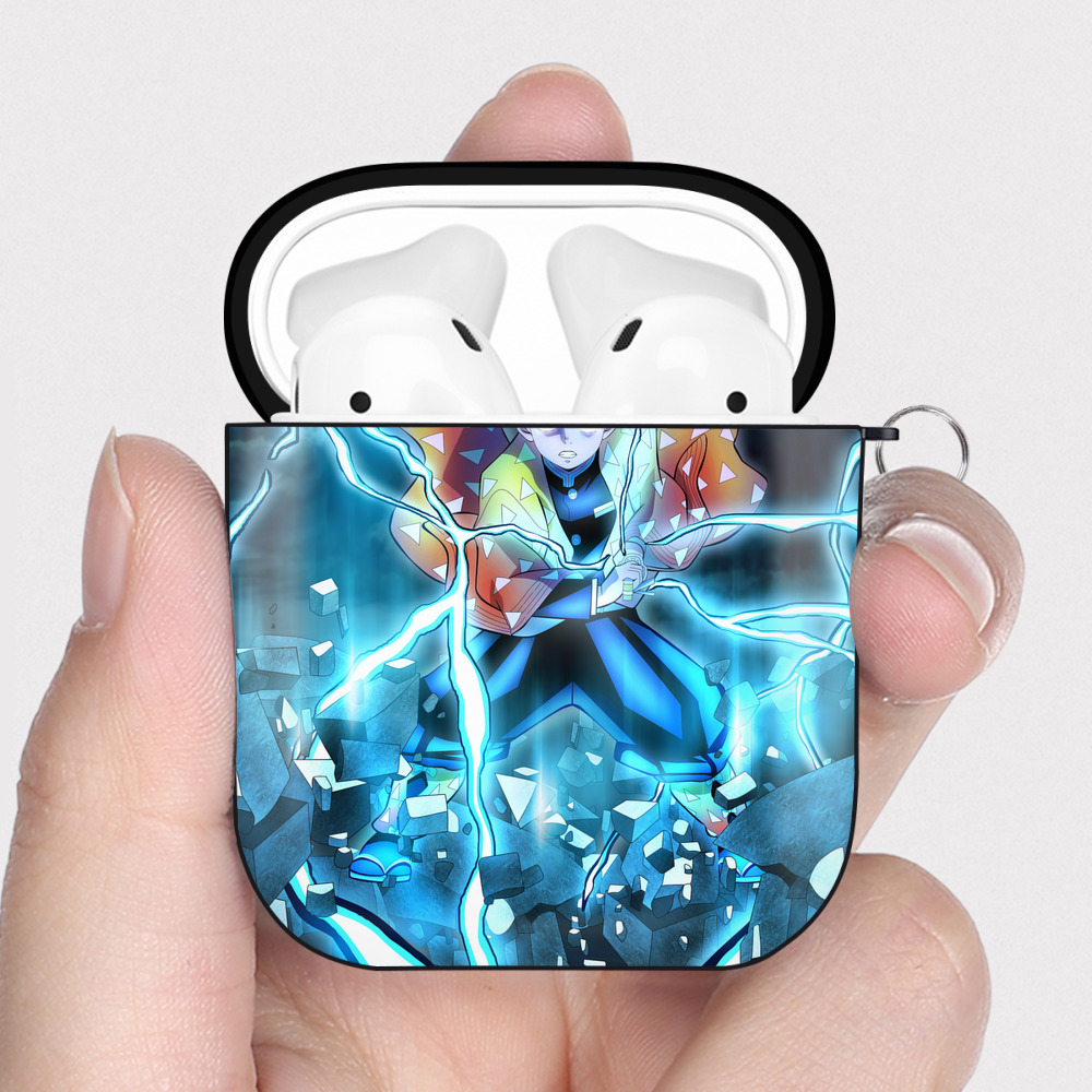 （画像用） 鬼滅の刃（きめつのやいば）我妻 善逸／あがつま ぜんいつ Agatsuma Zenitsu AirPods 第2世代保護ケース ハードシェル ブラック 耐衝撃・防指紋・カラビナ付き