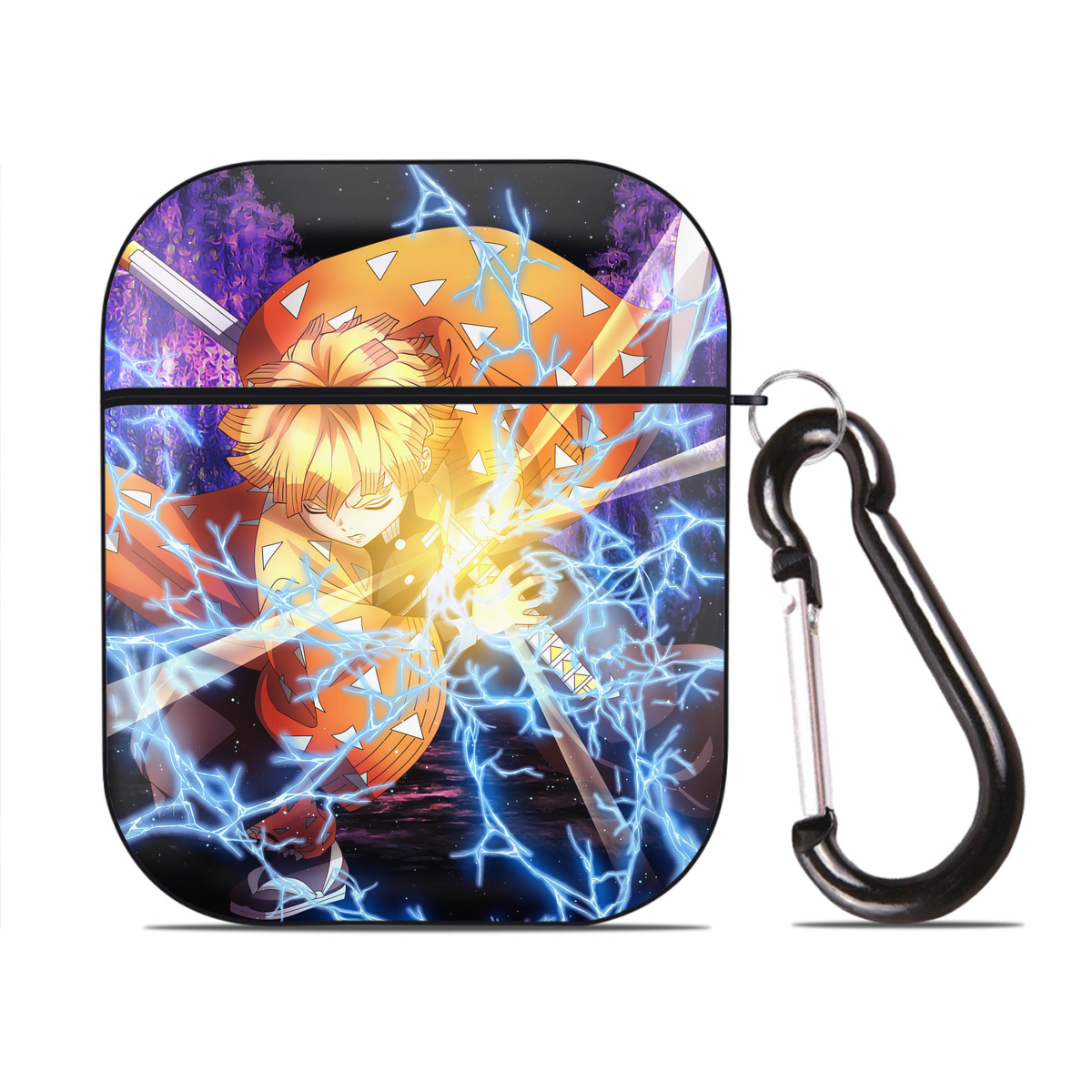 （画像用） 鬼滅の刃（きめつのやいば）我妻 善逸／あがつま ぜんいつ Agatsuma Zenitsu AirPods 第2世代保護ケース ハードシェル ブラック 耐衝撃・防指紋・カラビナ付き