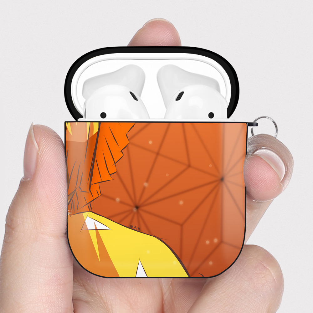 （画像用） 鬼滅の刃（きめつのやいば）我妻 善逸／あがつま ぜんいつ Agatsuma Zenitsu AirPods 第2世代保護ケース ハードシェル ブラック 耐衝撃・防指紋・カラビナ付き