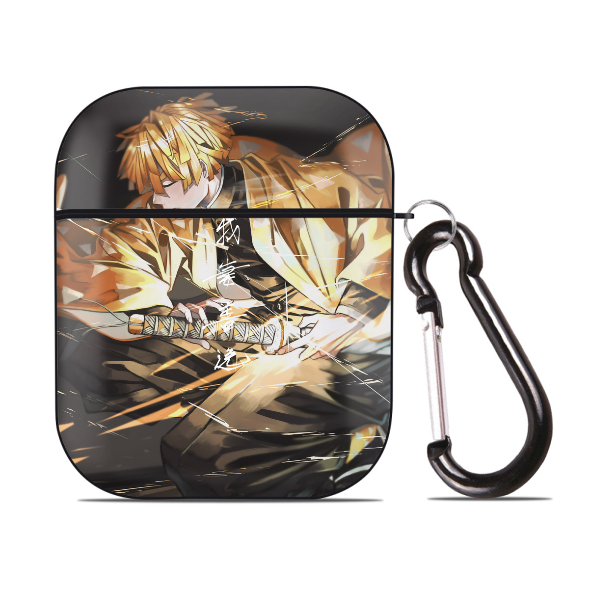 （画像用） 鬼滅の刃（きめつのやいば）我妻 善逸／あがつま ぜんいつ Agatsuma Zenitsu AirPods 第2世代保護ケース ハードシェル ブラック 耐衝撃・防指紋・カラビナ付き