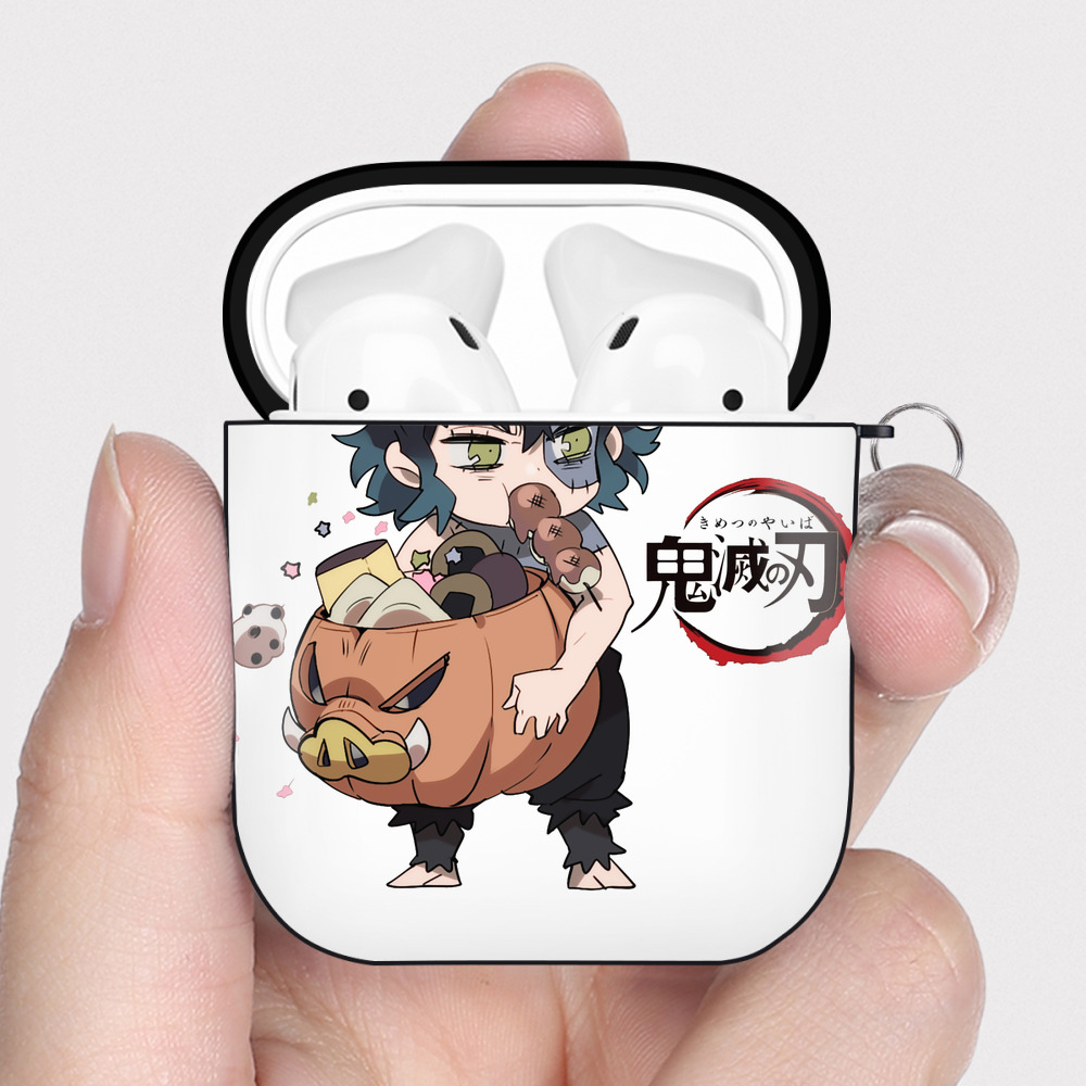 （画像用） 鬼滅の刃（きめつのやいば）嘴平 伊之助／はしびら いのすけ Hashibira Inosuke AirPods 第2世代保護ケース ハードシェル ブラック 耐衝撃・防指紋・カラビナ付き