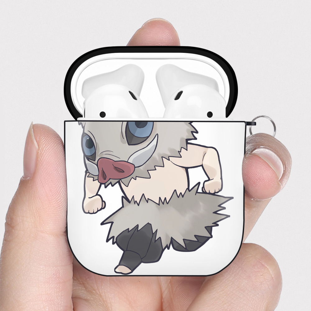 （画像用） 鬼滅の刃（きめつのやいば）嘴平 伊之助／はしびら いのすけ Hashibira Inosuke AirPods 第2世代保護ケース ハードシェル ブラック 耐衝撃・防指紋・カラビナ付き