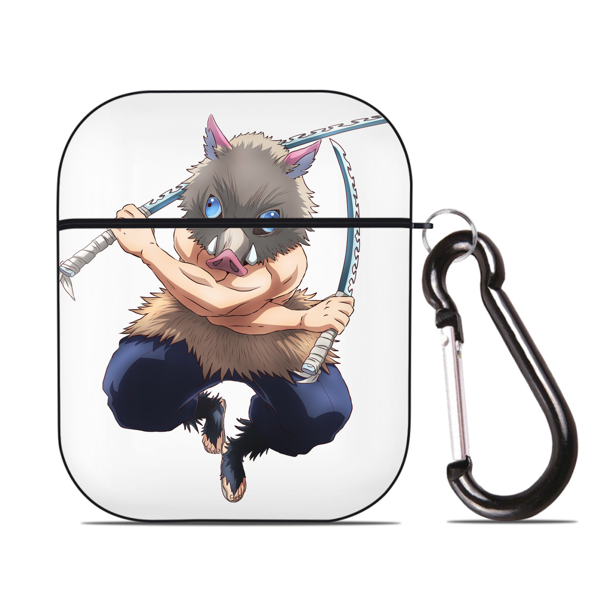 （画像用） 鬼滅の刃（きめつのやいば）嘴平 伊之助／はしびら いのすけ Hashibira Inosuke AirPods 第2世代保護ケース ハードシェル ブラック 耐衝撃・防指紋・カラビナ付き