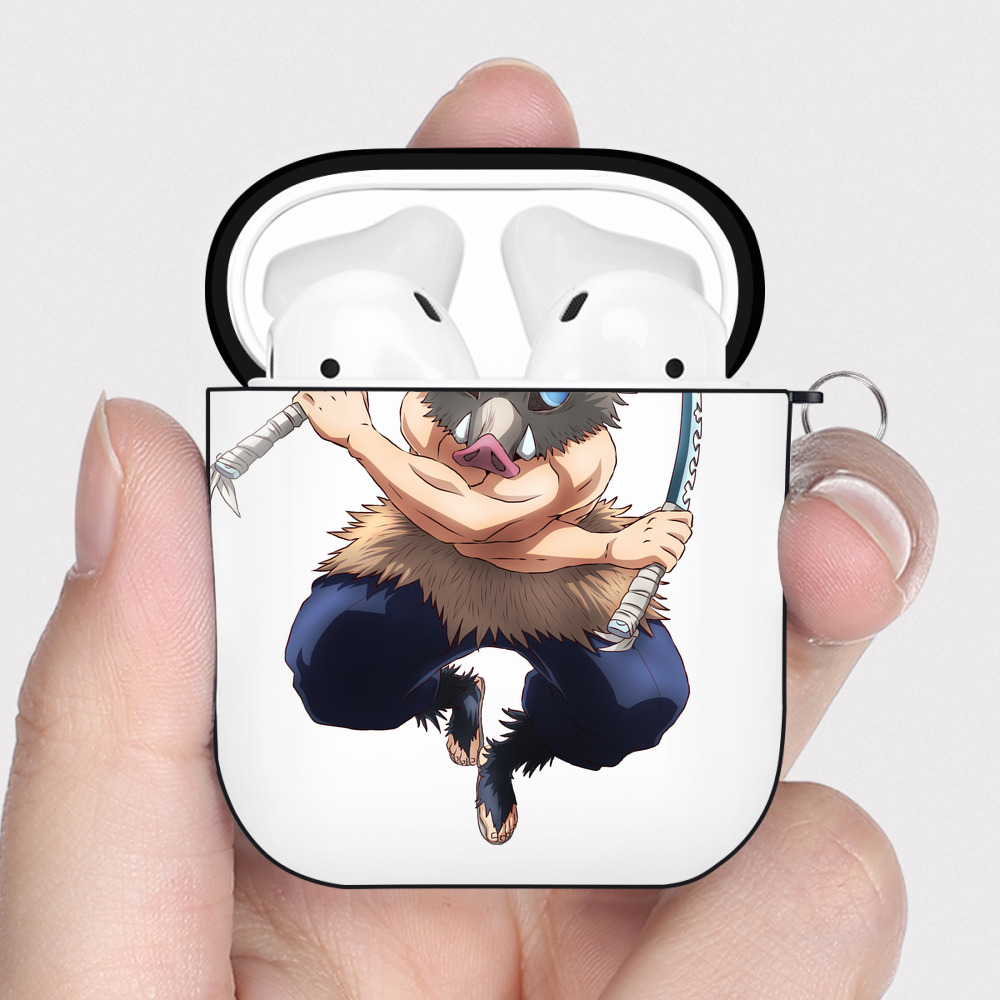 （画像用） 鬼滅の刃（きめつのやいば）嘴平 伊之助／はしびら いのすけ Hashibira Inosuke AirPods 第2世代保護ケース ハードシェル ブラック 耐衝撃・防指紋・カラビナ付き