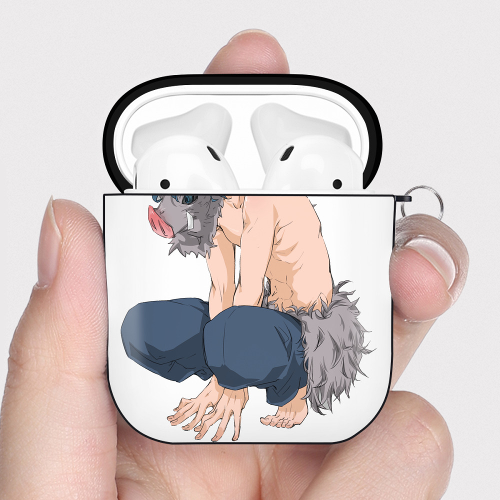 （画像用） 鬼滅の刃（きめつのやいば）嘴平 伊之助／はしびら いのすけ Hashibira Inosuke AirPods 第2世代保護ケース ハードシェル ブラック 耐衝撃・防指紋・カラビナ付き