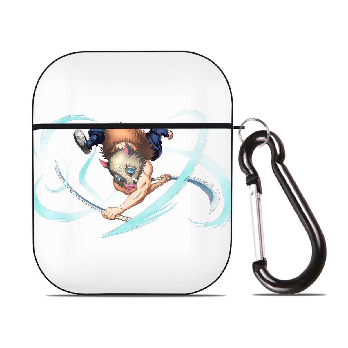 （画像用） 鬼滅の刃（きめつのやいば）嘴平 伊之助／はしびら いのすけ Hashibira Inosuke AirPods 第2世代保護ケース ハードシェル ブラック 耐衝撃・防指紋・カラビナ付き