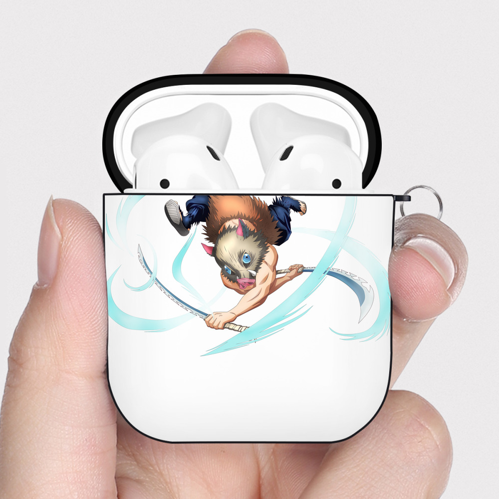 （画像用） 鬼滅の刃（きめつのやいば）嘴平 伊之助／はしびら いのすけ Hashibira Inosuke AirPods 第2世代保護ケース ハードシェル ブラック 耐衝撃・防指紋・カラビナ付き