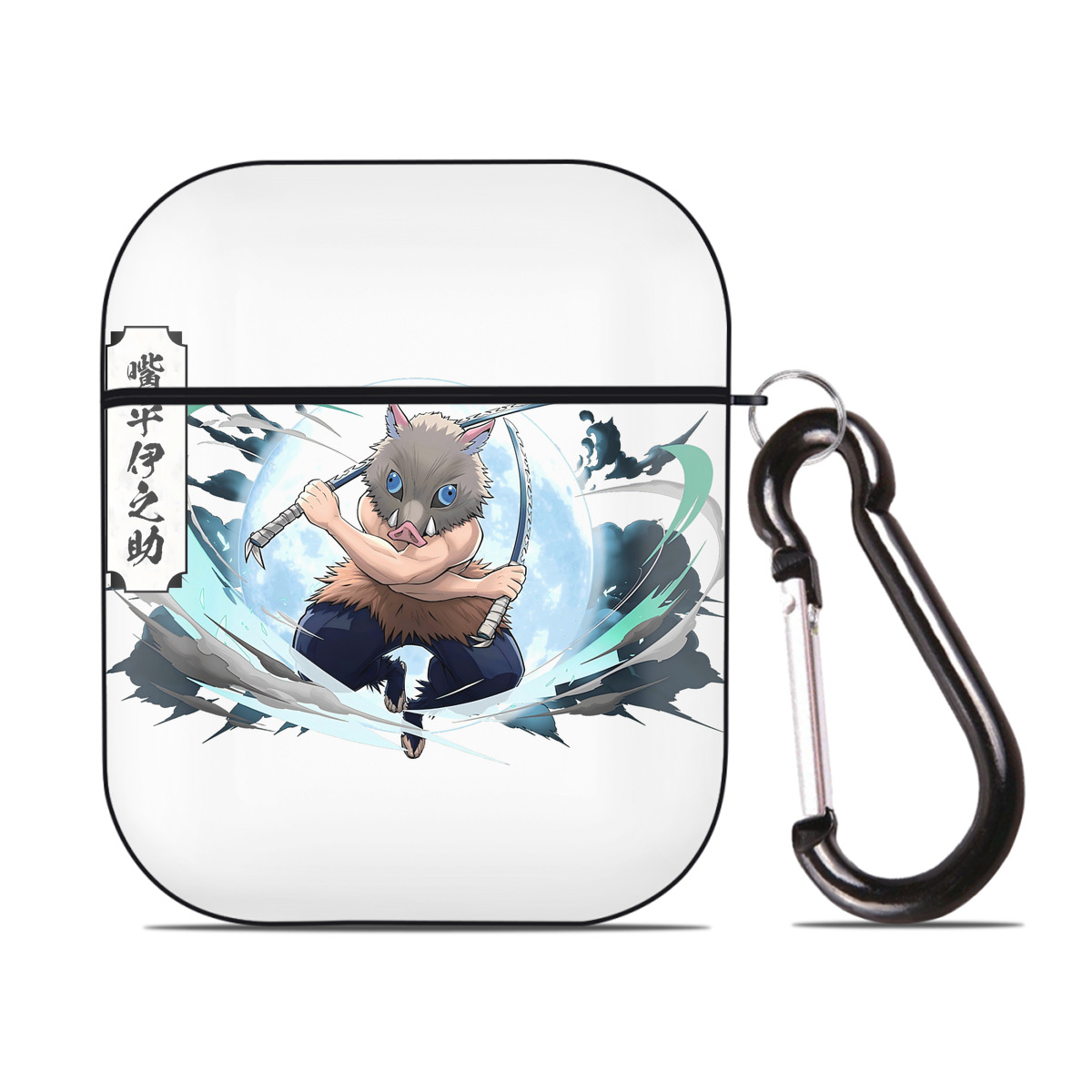 （画像用） 鬼滅の刃（きめつのやいば）嘴平 伊之助／はしびら いのすけ Hashibira Inosuke AirPods 第2世代保護ケース ハードシェル ブラック 耐衝撃・防指紋・カラビナ付き