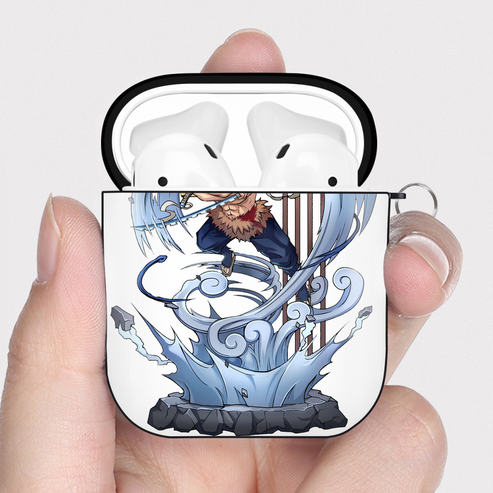 （画像用） 鬼滅の刃（きめつのやいば）嘴平 伊之助／はしびら いのすけ Hashibira Inosuke AirPods 第2世代保護ケース ハードシェル ブラック 耐衝撃・防指紋・カラビナ付き