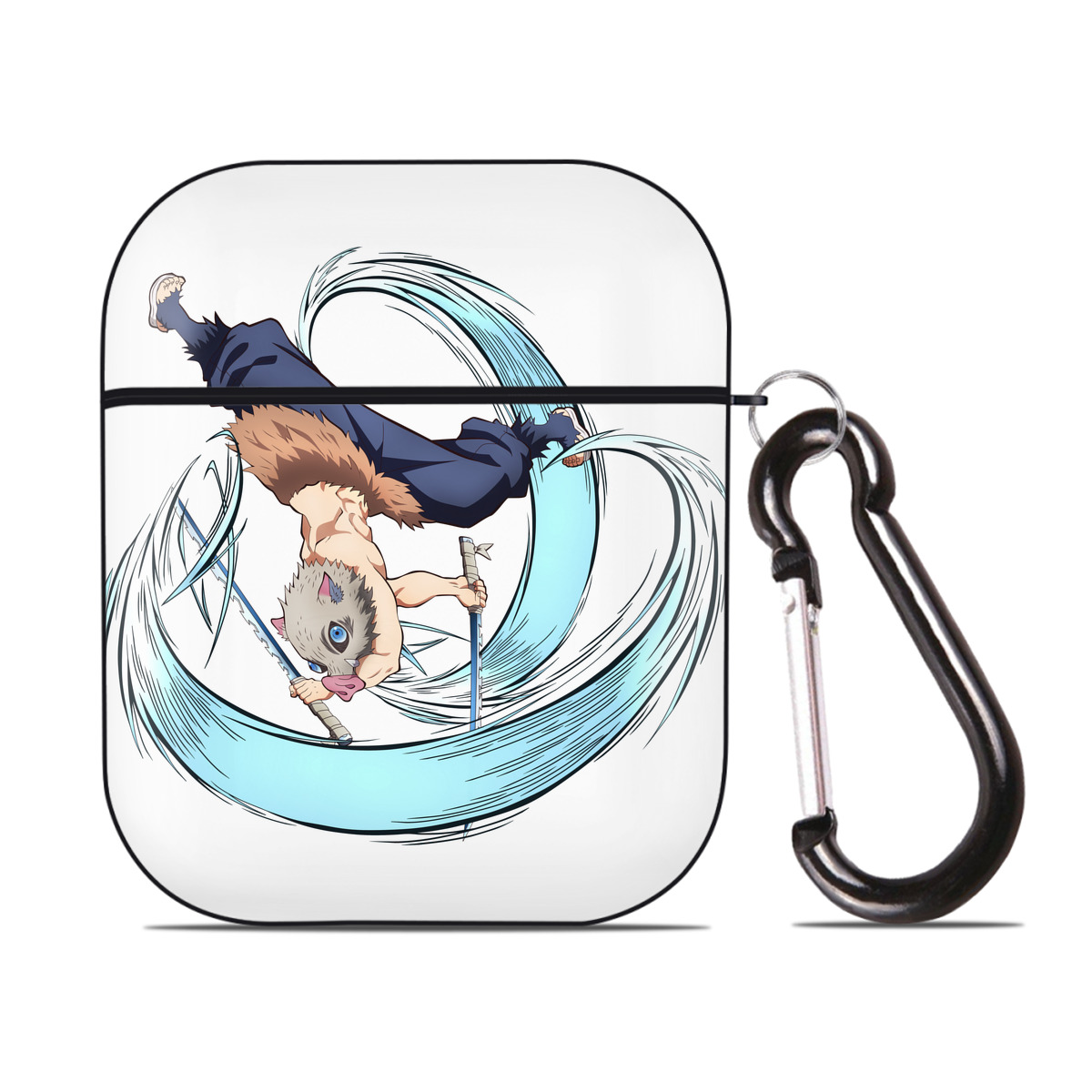 （画像用） 鬼滅の刃（きめつのやいば）嘴平 伊之助／はしびら いのすけ Hashibira Inosuke AirPods 第2世代保護ケース ハードシェル ブラック 耐衝撃・防指紋・カラビナ付き