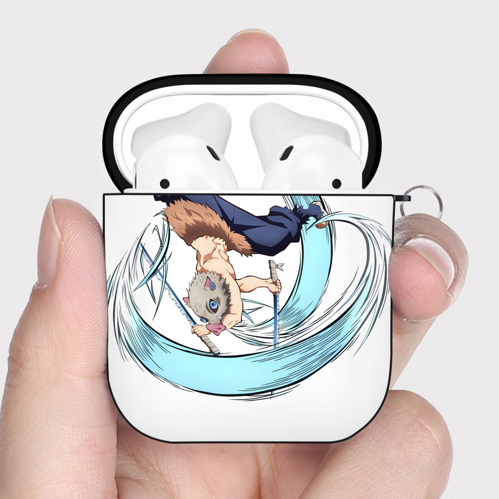 （画像用） 鬼滅の刃（きめつのやいば）嘴平 伊之助／はしびら いのすけ Hashibira Inosuke AirPods 第2世代保護ケース ハードシェル ブラック 耐衝撃・防指紋・カラビナ付き