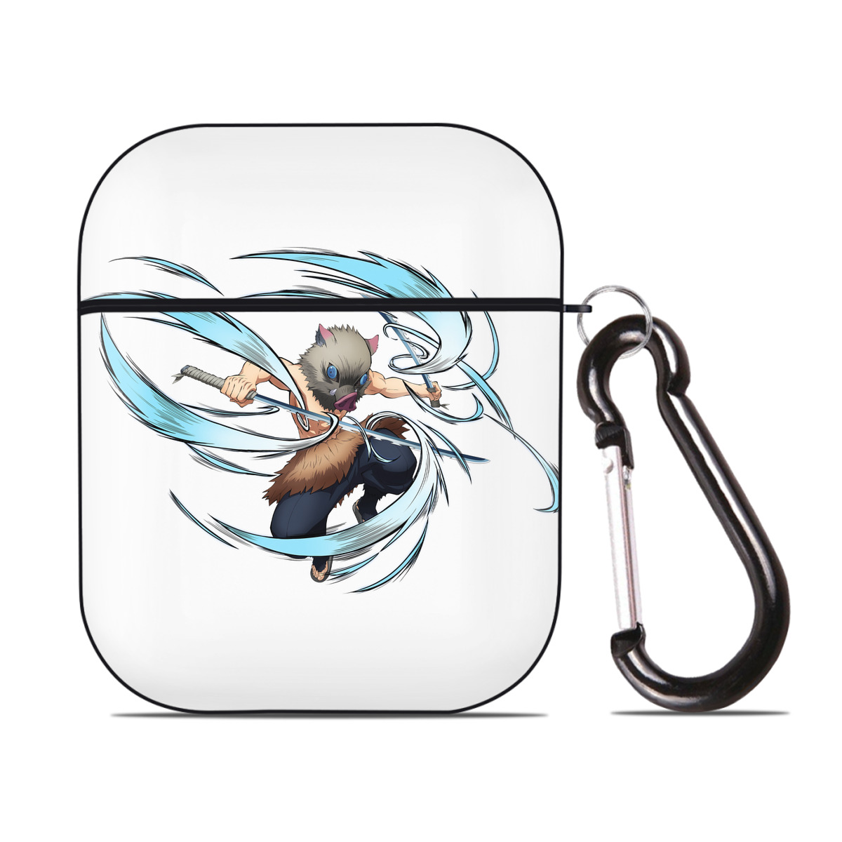 （画像用） 鬼滅の刃（きめつのやいば）嘴平 伊之助／はしびら いのすけ Hashibira Inosuke AirPods 第2世代保護ケース ハードシェル ブラック 耐衝撃・防指紋・カラビナ付き