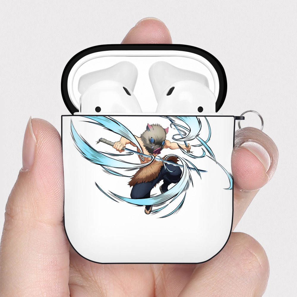 （画像用） 鬼滅の刃（きめつのやいば）嘴平 伊之助／はしびら いのすけ Hashibira Inosuke AirPods 第2世代保護ケース ハードシェル ブラック 耐衝撃・防指紋・カラビナ付き