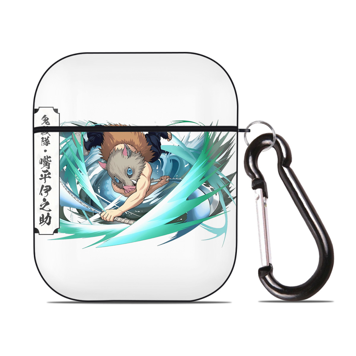 （画像用） 鬼滅の刃（きめつのやいば）嘴平 伊之助／はしびら いのすけ Hashibira Inosuke AirPods 第2世代保護ケース ハードシェル ブラック 耐衝撃・防指紋・カラビナ付き
