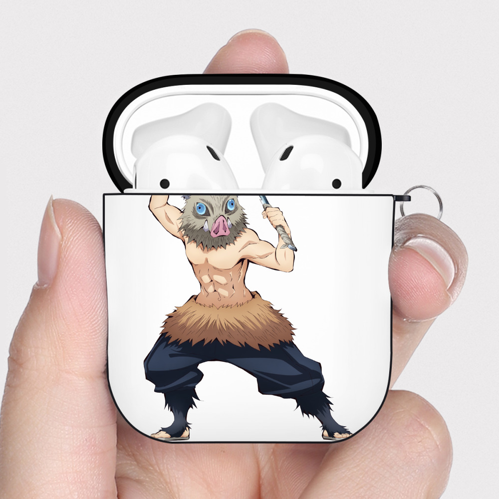 （画像用） 鬼滅の刃（きめつのやいば）嘴平 伊之助／はしびら いのすけ Hashibira Inosuke AirPods 第2世代保護ケース ハードシェル ブラック 耐衝撃・防指紋・カラビナ付き