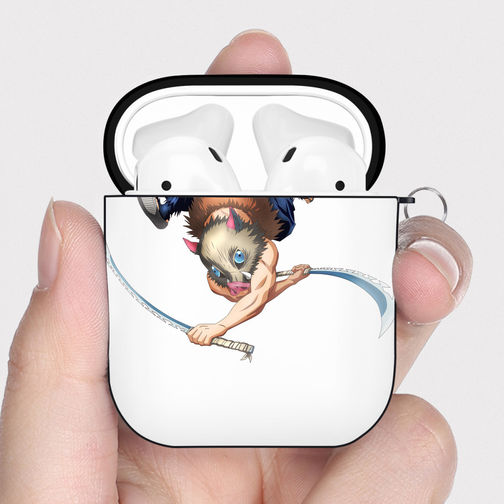 （画像用） 鬼滅の刃（きめつのやいば）嘴平 伊之助／はしびら いのすけ Hashibira Inosuke AirPods 第2世代保護ケース ハードシェル ブラック 耐衝撃・防指紋・カラビナ付き