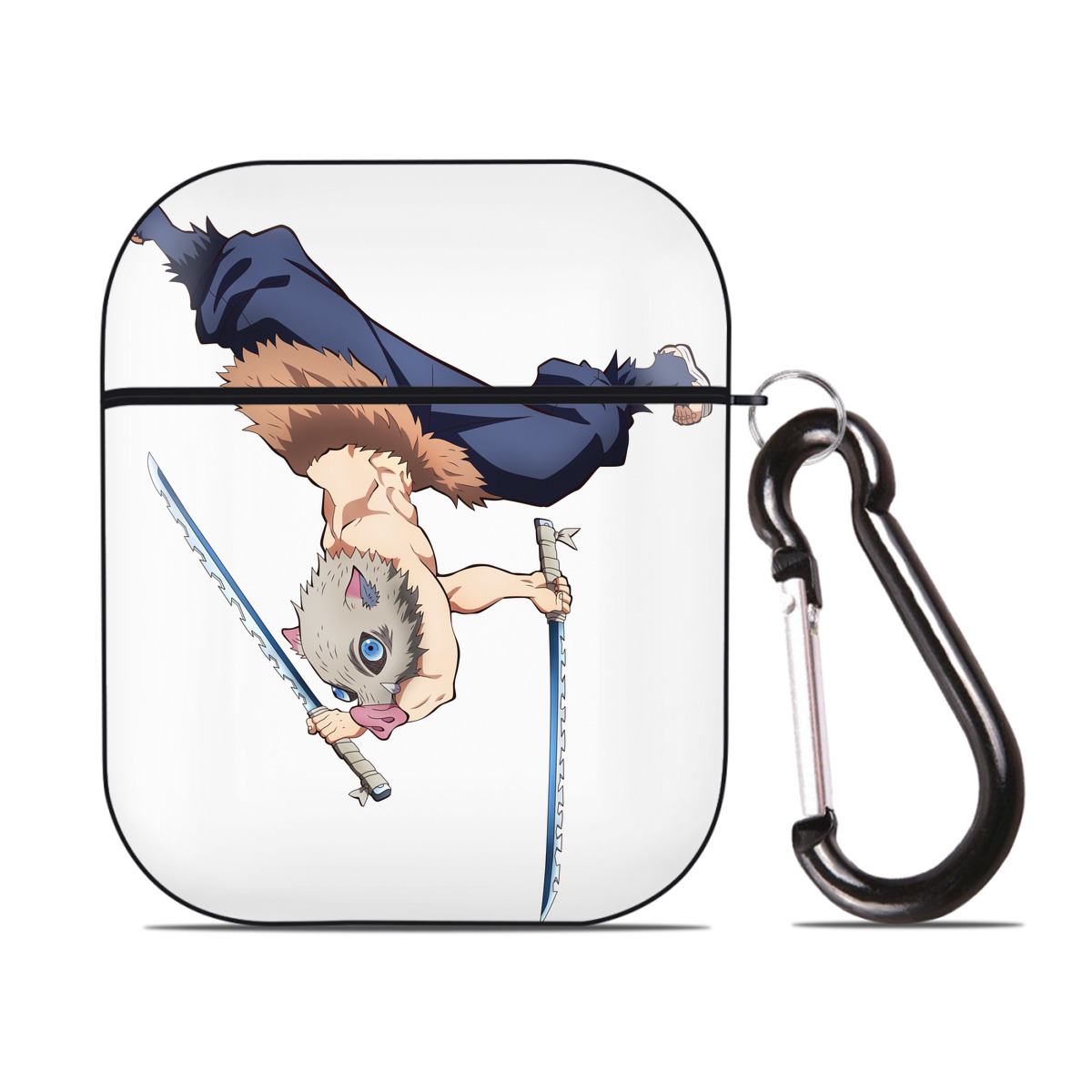 （画像用） 鬼滅の刃（きめつのやいば）嘴平 伊之助／はしびら いのすけ Hashibira Inosuke AirPods 第2世代保護ケース ハードシェル ブラック 耐衝撃・防指紋・カラビナ付き