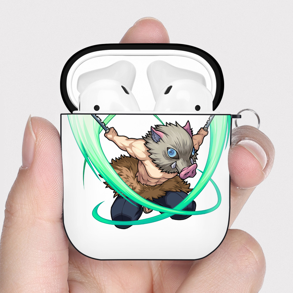 （画像用） 鬼滅の刃（きめつのやいば）嘴平 伊之助／はしびら いのすけ Hashibira Inosuke AirPods 第2世代保護ケース ハードシェル ブラック 耐衝撃・防指紋・カラビナ付き