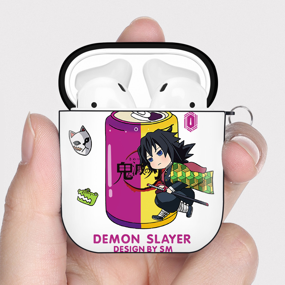 （画像用） 鬼滅の刃（きめつのやいば）水柱-冨岡 義勇／とみおか ぎゆう Tomioka Giyuu AirPods 第2世代保護ケース ハードシェル ブラック 耐衝撃・防指紋・カラビナ付き