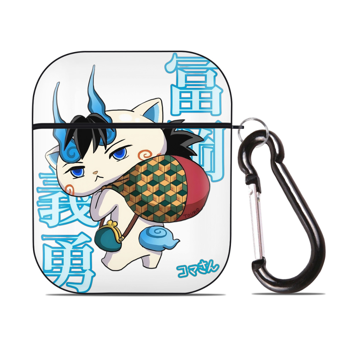 （画像用） 鬼滅の刃（きめつのやいば）水柱-冨岡 義勇／とみおか ぎゆう Tomioka Giyuu AirPods 第2世代保護ケース ハードシェル ブラック 耐衝撃・防指紋・カラビナ付き