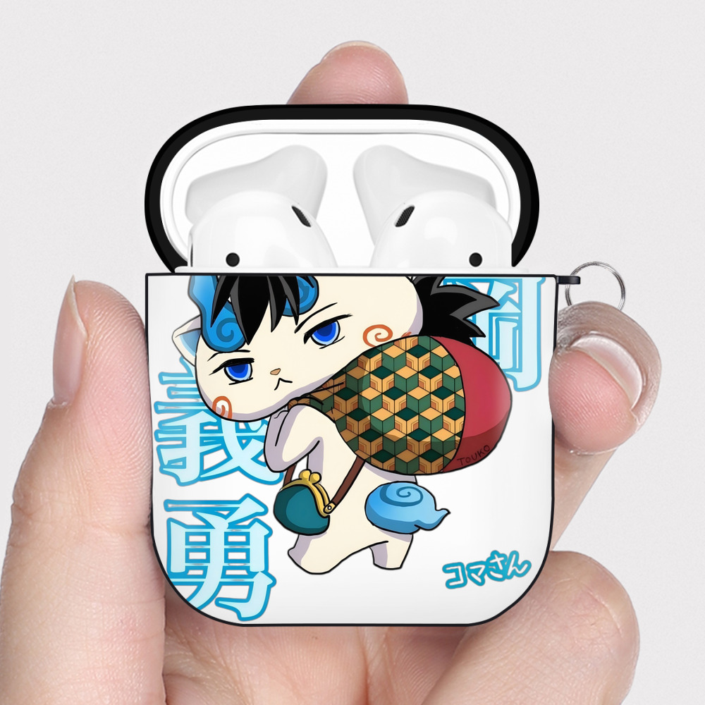 （画像用） 鬼滅の刃（きめつのやいば）水柱-冨岡 義勇／とみおか ぎゆう Tomioka Giyuu AirPods 第2世代保護ケース ハードシェル ブラック 耐衝撃・防指紋・カラビナ付き