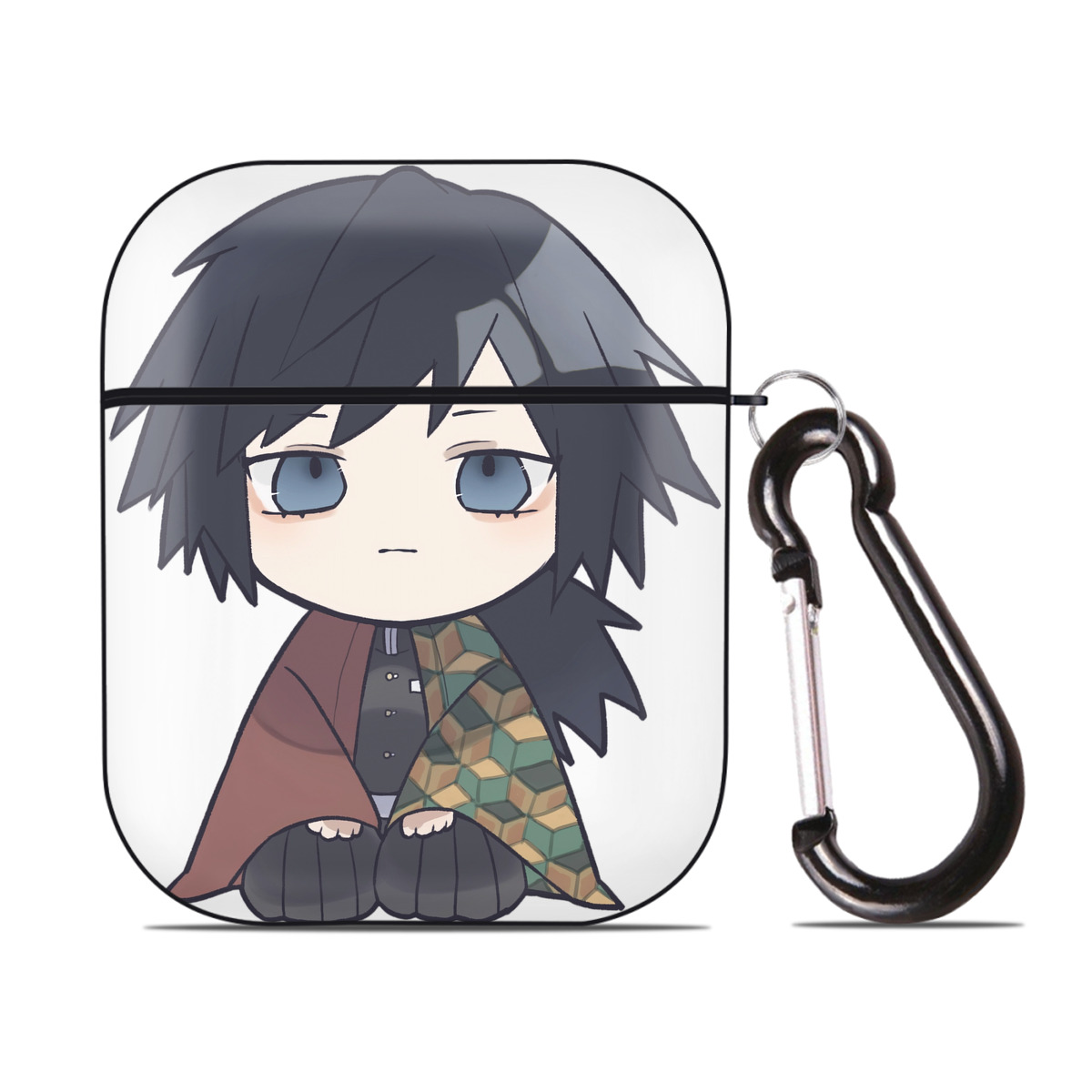 （画像用） 鬼滅の刃（きめつのやいば）水柱-冨岡 義勇／とみおか ぎゆう Tomioka Giyuu AirPods 第2世代保護ケース ハードシェル ブラック 耐衝撃・防指紋・カラビナ付き