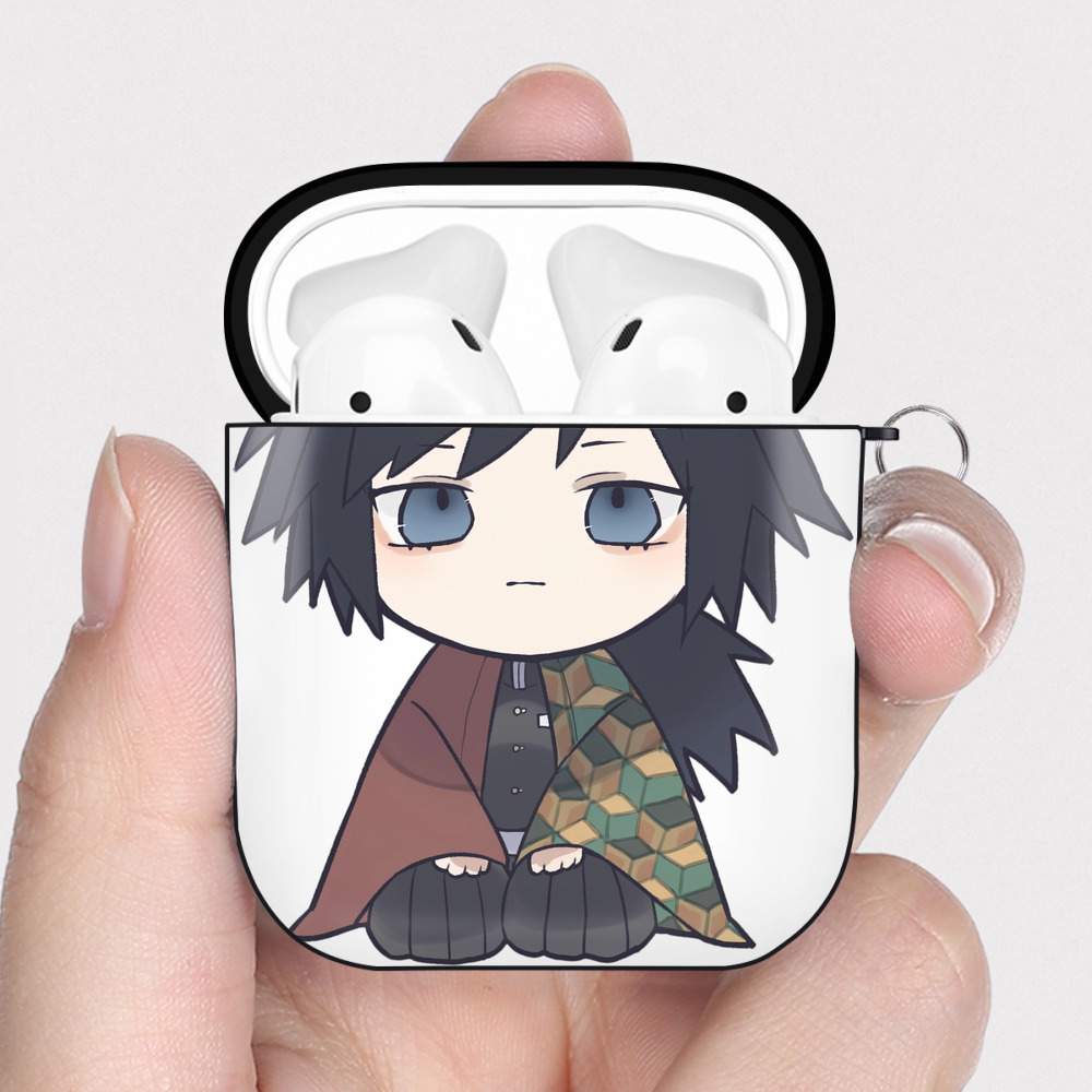 （画像用） 鬼滅の刃（きめつのやいば）水柱-冨岡 義勇／とみおか ぎゆう Tomioka Giyuu AirPods 第2世代保護ケース ハードシェル ブラック 耐衝撃・防指紋・カラビナ付き