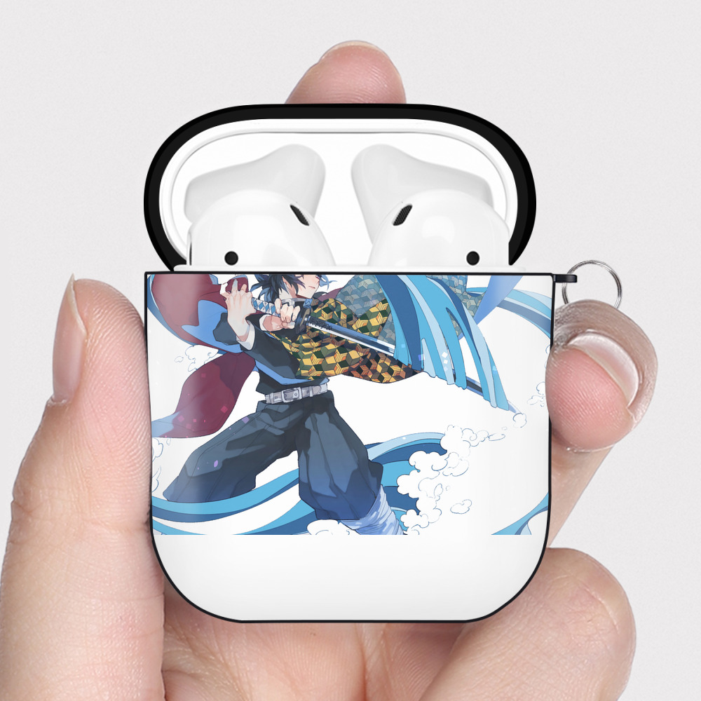 （画像用） 鬼滅の刃（きめつのやいば）水柱-冨岡 義勇／とみおか ぎゆう Tomioka Giyuu AirPods 第2世代保護ケース ハードシェル ブラック 耐衝撃・防指紋・カラビナ付き