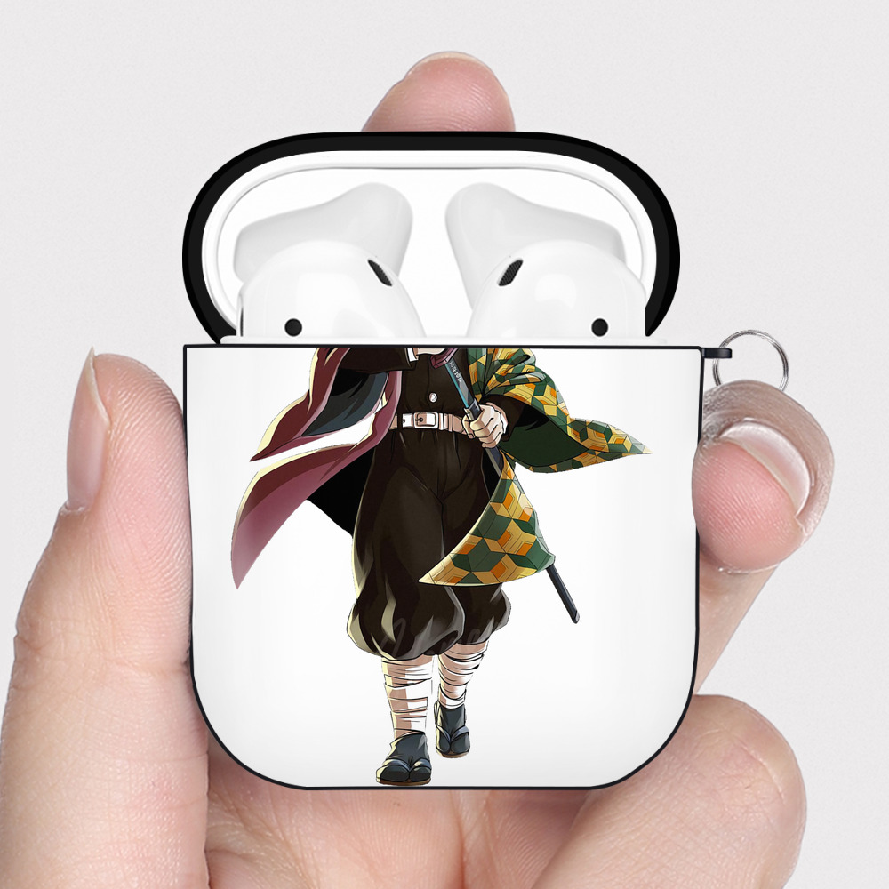 （画像用） 鬼滅の刃（きめつのやいば）水柱-冨岡 義勇／とみおか ぎゆう Tomioka Giyuu AirPods 第2世代保護ケース ハードシェル ブラック 耐衝撃・防指紋・カラビナ付き