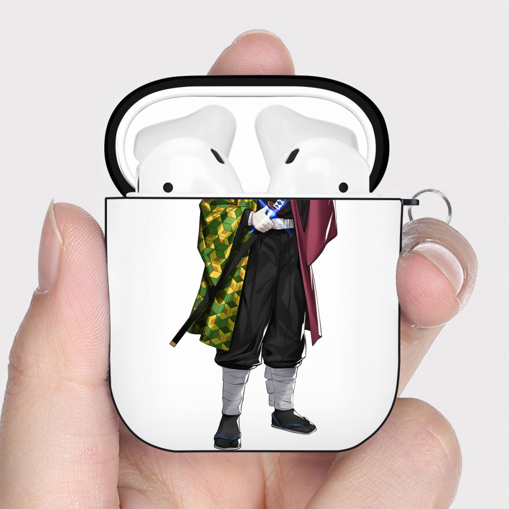 （画像用） 鬼滅の刃（きめつのやいば）水柱-冨岡 義勇／とみおか ぎゆう Tomioka Giyuu AirPods 第2世代保護ケース ハードシェル ブラック 耐衝撃・防指紋・カラビナ付き