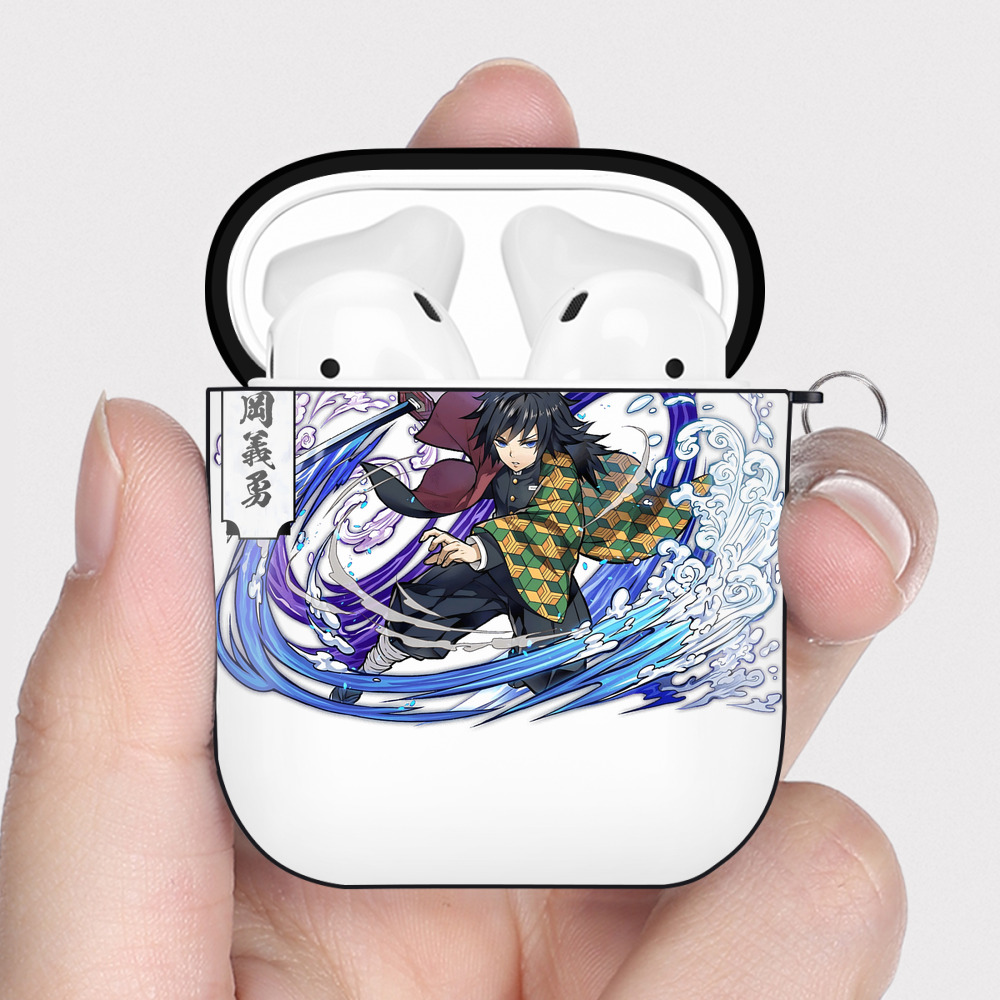 （画像用） 鬼滅の刃（きめつのやいば）水柱-冨岡 義勇／とみおか ぎゆう Tomioka Giyuu AirPods 第2世代保護ケース ハードシェル ブラック 耐衝撃・防指紋・カラビナ付き