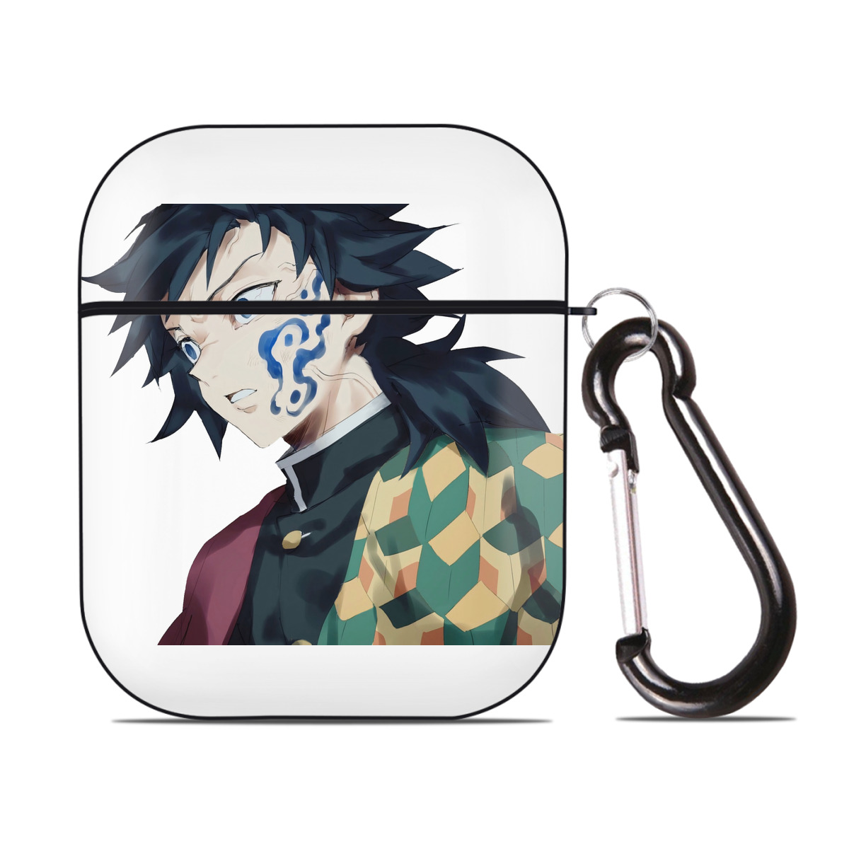 （画像用） 鬼滅の刃（きめつのやいば）水柱-冨岡 義勇／とみおか ぎゆう Tomioka Giyuu AirPods 第2世代保護ケース ハードシェル ブラック 耐衝撃・防指紋・カラビナ付き
