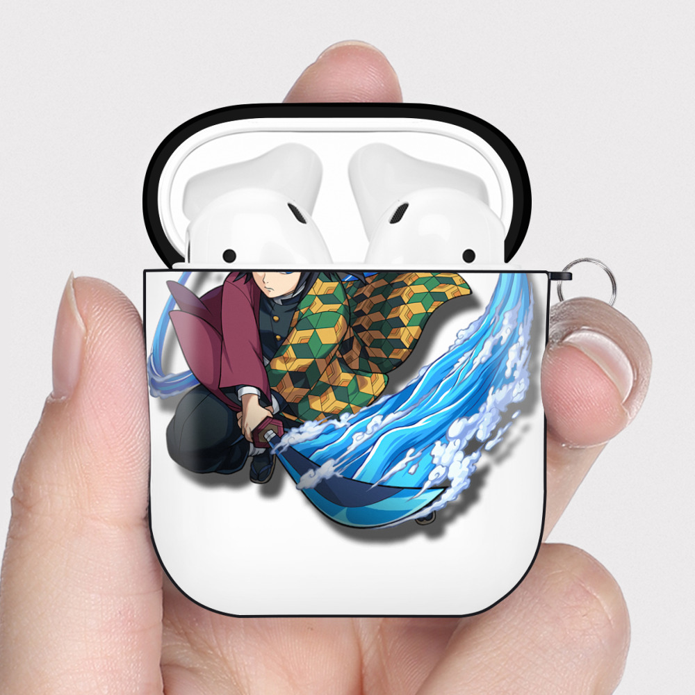 （画像用） 鬼滅の刃（きめつのやいば）水柱-冨岡 義勇／とみおか ぎゆう Tomioka Giyuu AirPods 第2世代保護ケース ハードシェル ブラック 耐衝撃・防指紋・カラビナ付き